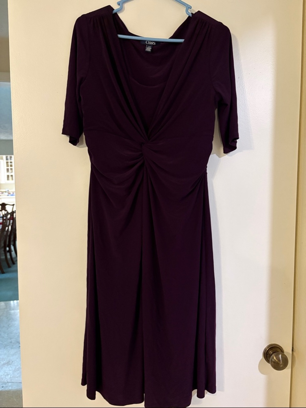 Chaps Deep Plum Twist-Front Midi Dress